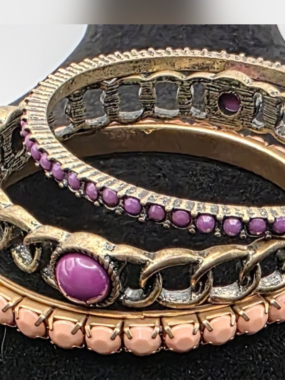 Boho Mixed Bangle Bracelet Set Pink Purple Gold Tone Stack Bracelets